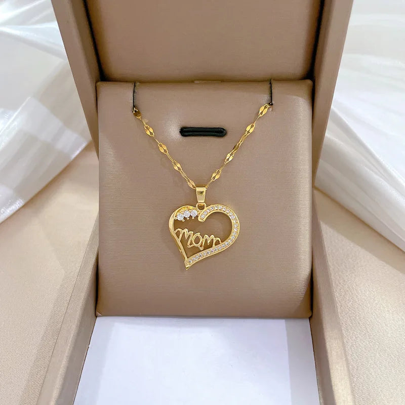 Trendy Heart Stainless Steel Zirconia Necklace for Women - Elegant Gold Color Jewelry for Parties and Daily Wear