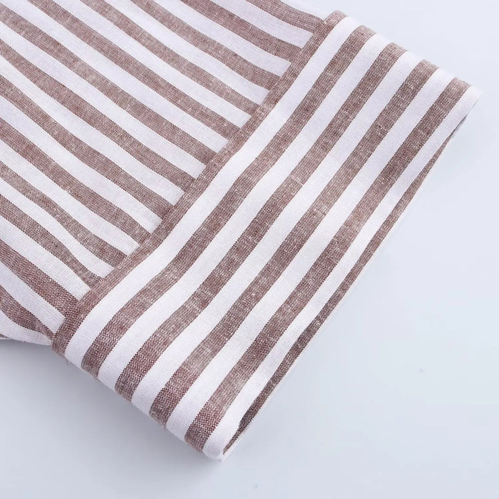 Women's Collared Shirt with Wide Sleeves Simple Striped Single Breasted Stylish Spring Top