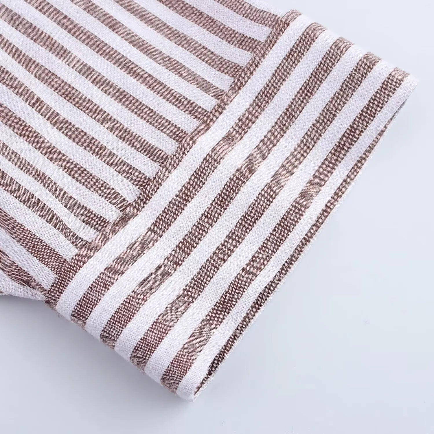 Women's Collared Shirt with Wide Sleeves Simple Striped Single Breasted Stylish Spring Top