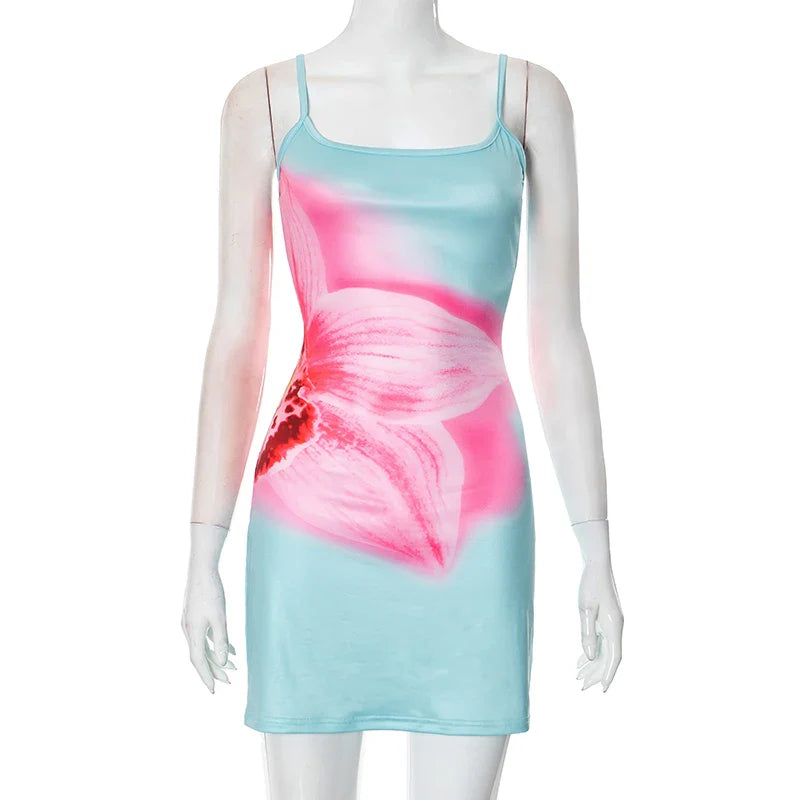 Floral Print Backless Spaghetti Strap Summer Dress