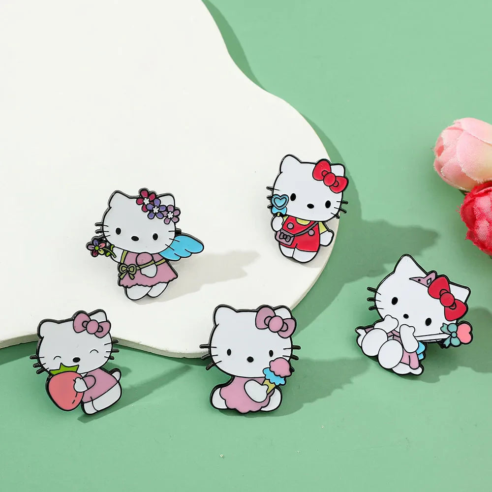 5 Pcs Cute Cartoon Soft Kawaii Cat Brooch Set Metal Badge Alloy Pin Accessory