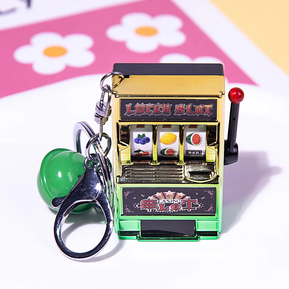 Portable Mini Fruit Slot Keychain Pendant Retro Toy Coin Operated Game for Kids and Adults