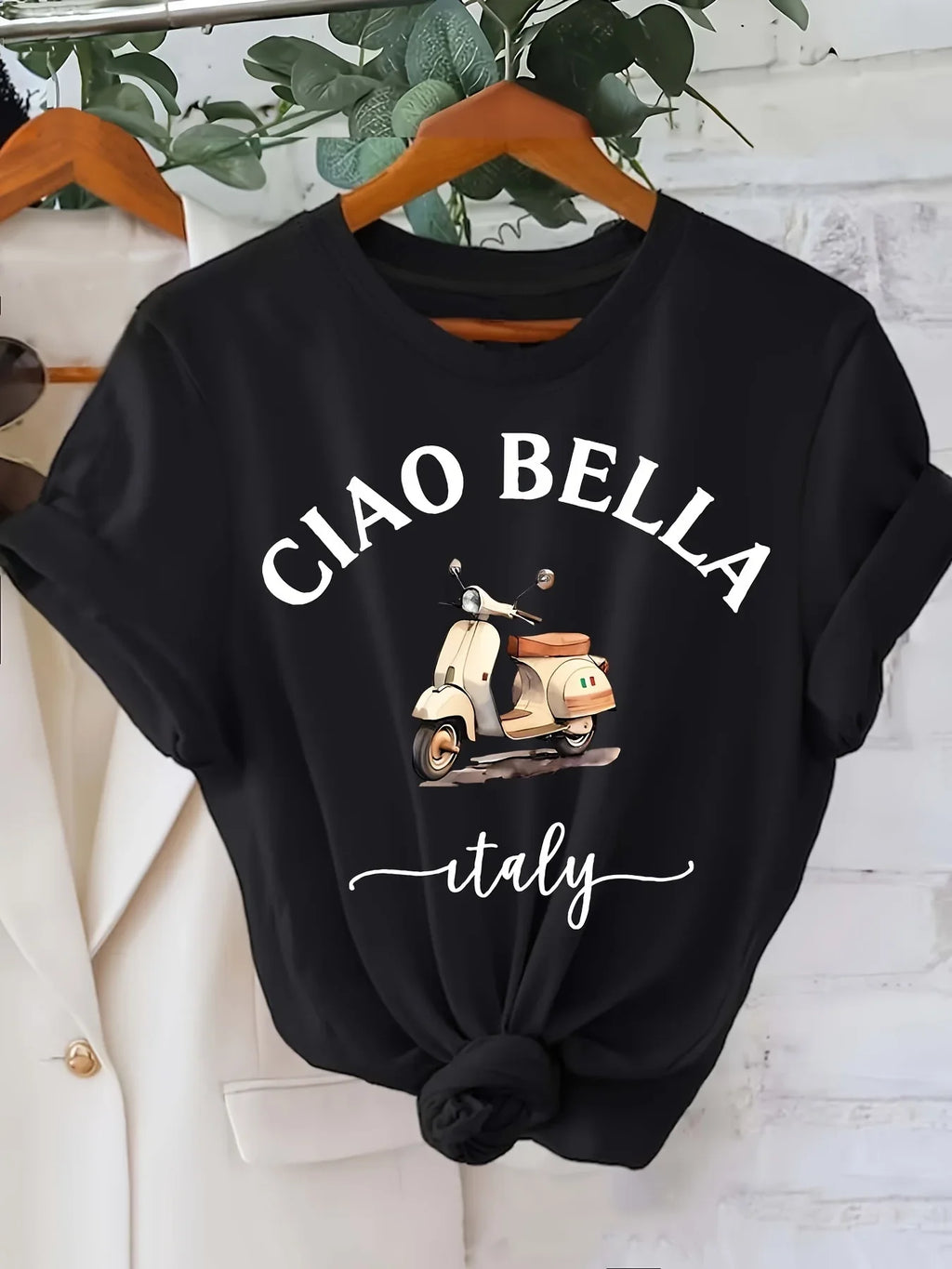Ciao Bella Women's Casual Crew Neck T-Shirt with Letter Print and Italian Lemon Design