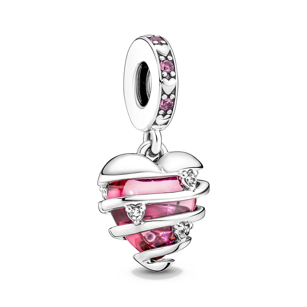 Pink Flower Caterpillar DIY 925 Sterling Silver Bead for Bracelet Bangle Jewelry Accessories