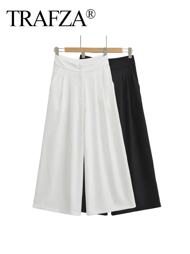 Summer Women's Casual Two-Piece Suit with Lace-Up Tank Top and Pleated Loose Trousers