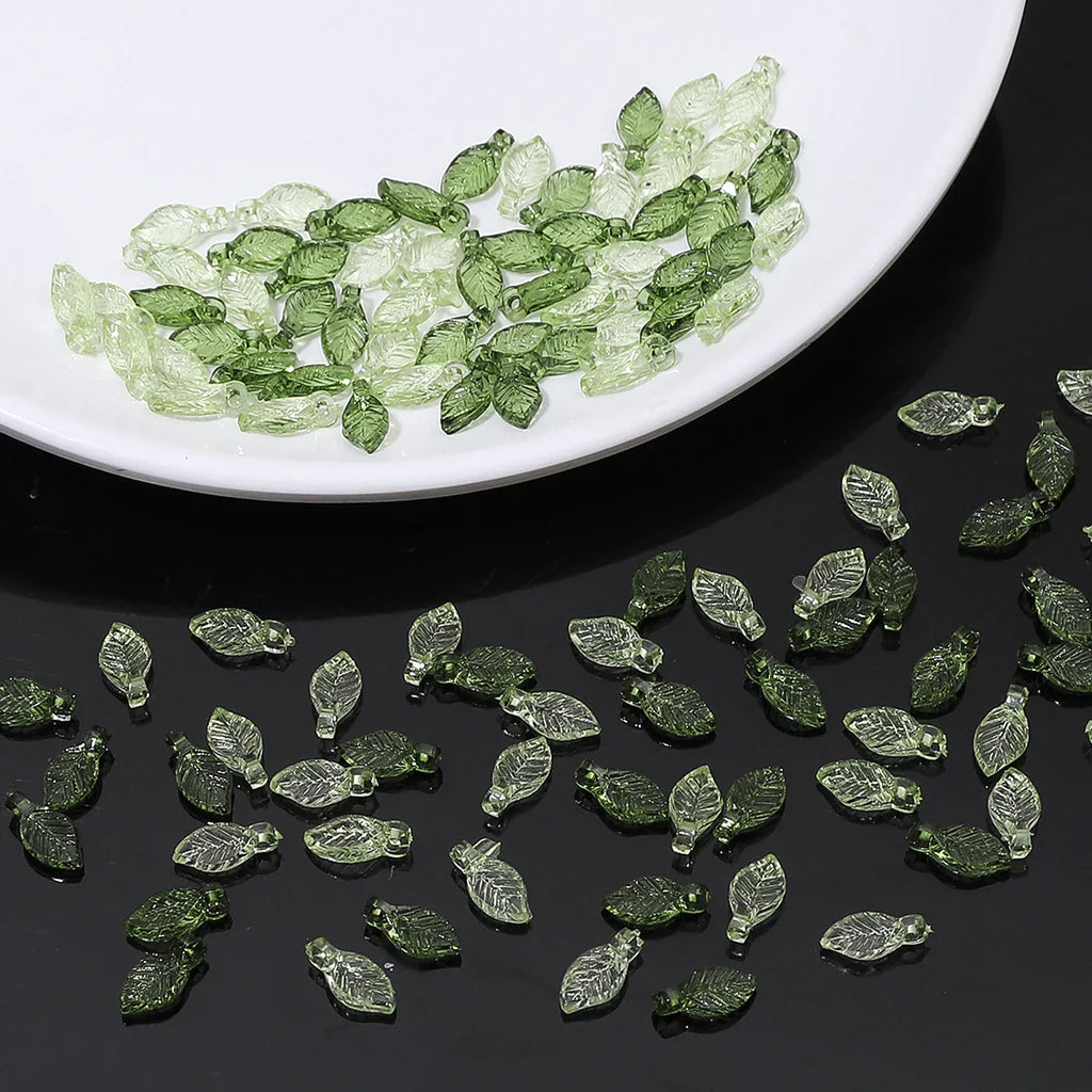 100 Pieces Mini Acrylic Tree Leaf Beads for DIY Handmade Jewelry Necklaces and Earrings Accessories