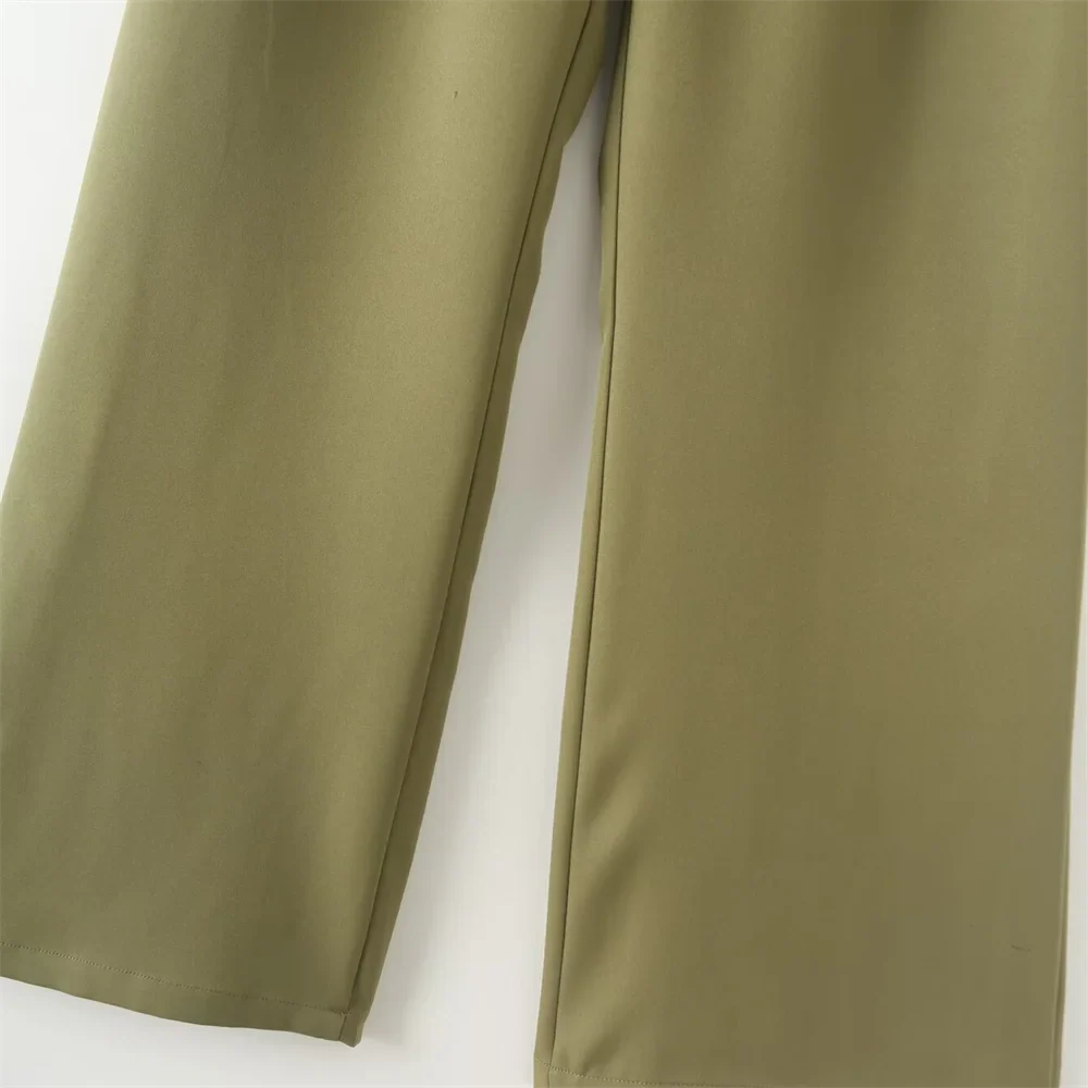 Chic Women's Green Fruit Collar Suit Coat and Straight Leg Pants Two Piece Set for Effortless Commuting Style