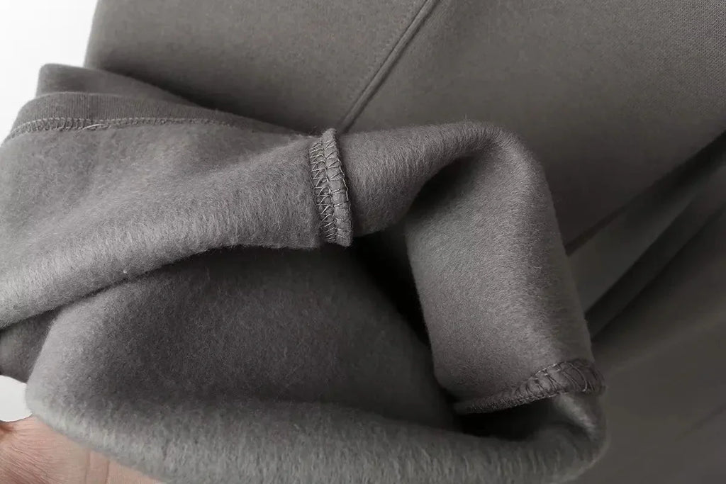 Autumn Women's Thick Hoodie Coat with Drawstring High Waist Loose Casual Pants Set Soft Fleece Lined Streetwear