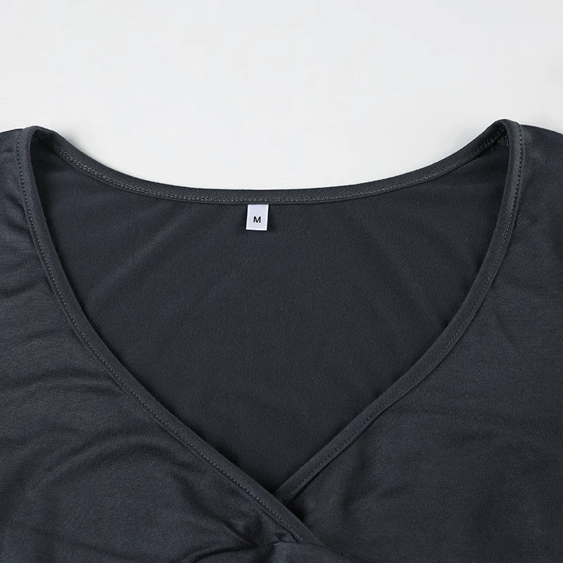 Chic Casual V-Neck Tops and Drawstring Full Length Pants Women's Slim Outfit Set