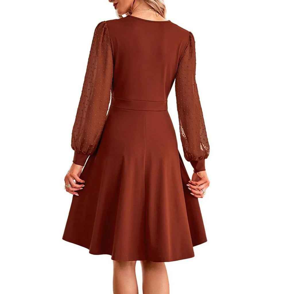 Women's Casual V Neck Long Sleeve Slim Dress Everyday Wear