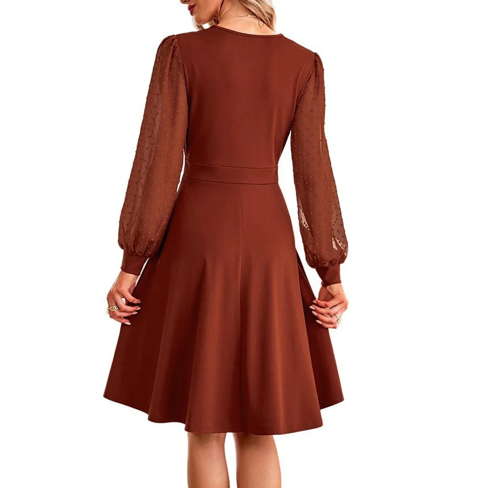 Women's Casual V Neck Long Sleeve Slim Dress Everyday Wear