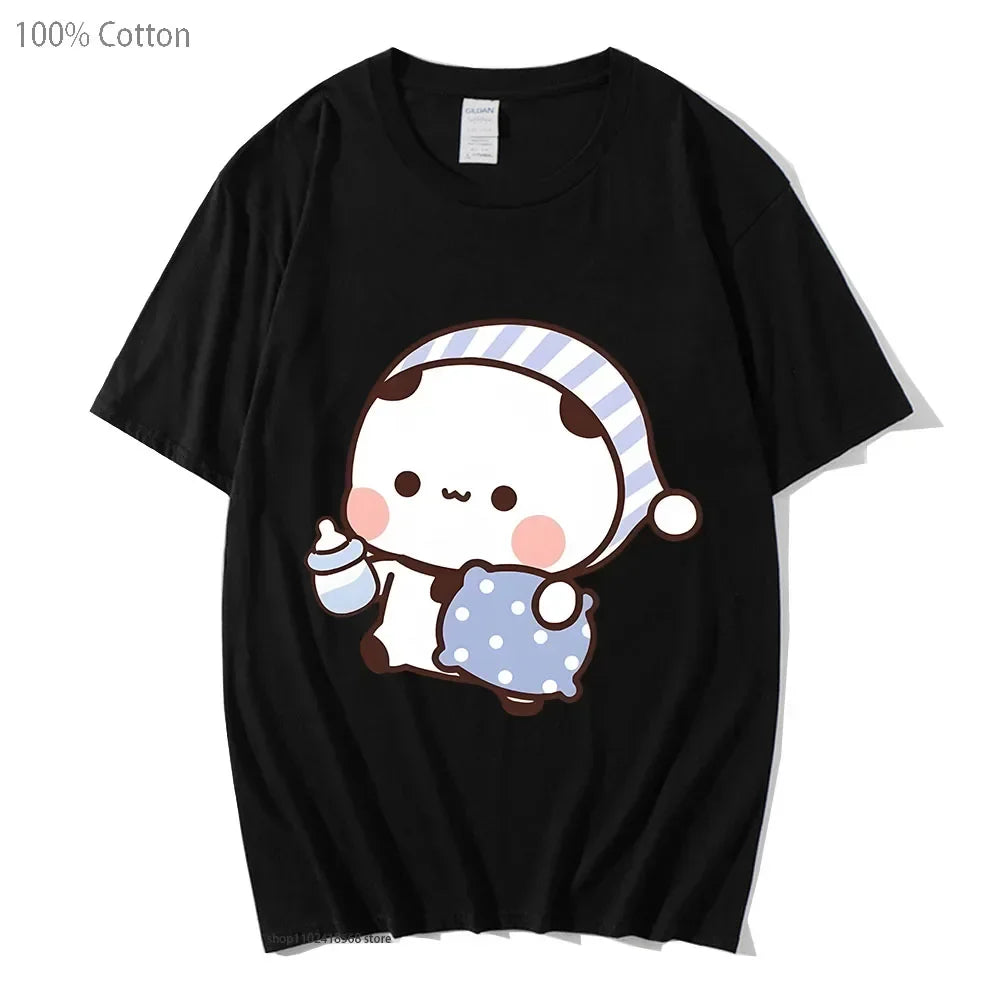 Kawaii Cute Panda and Bear Graphic Long Sleeve Couple Shirts for Men and Women Fashion Tees