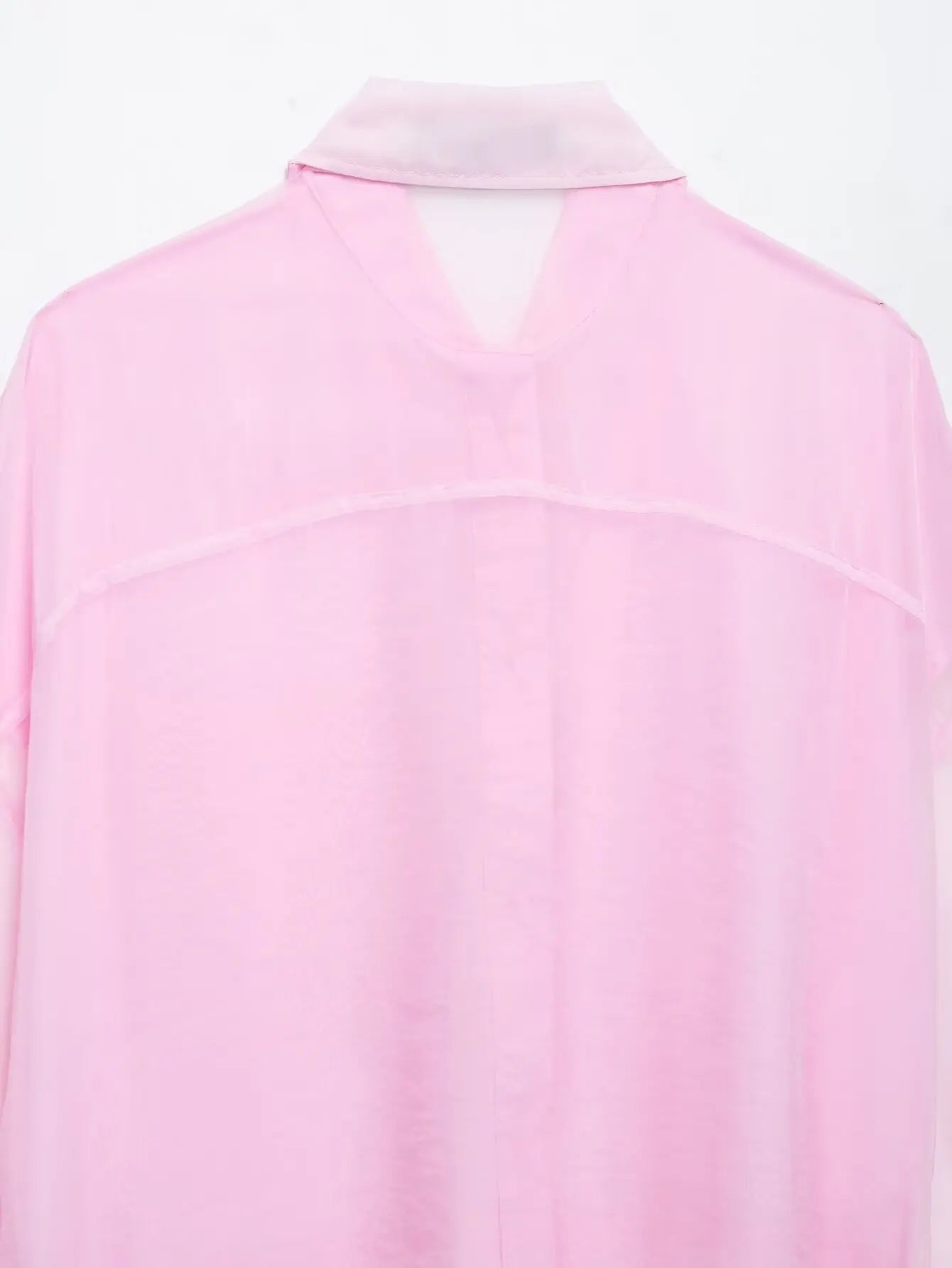 Women's Patchwork Translucent Blouse with Lace-Up Detail Casual Lapel Single-Breasted Long Loose Top for Spring and Summer