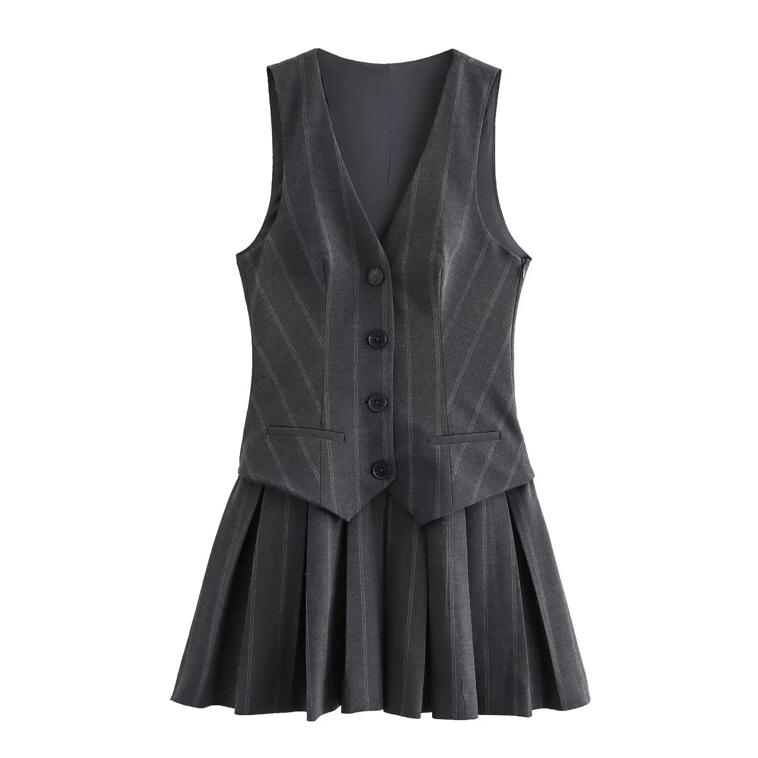 Elegant Sleeveless Pleated Dress With Vest Style Chic
