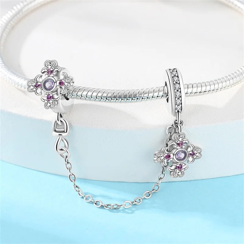 Silver Plated Lotus Guardian Angel Heart-Shaped Zircon Charms Beads for DIY Jewelry and 925 Bracelets