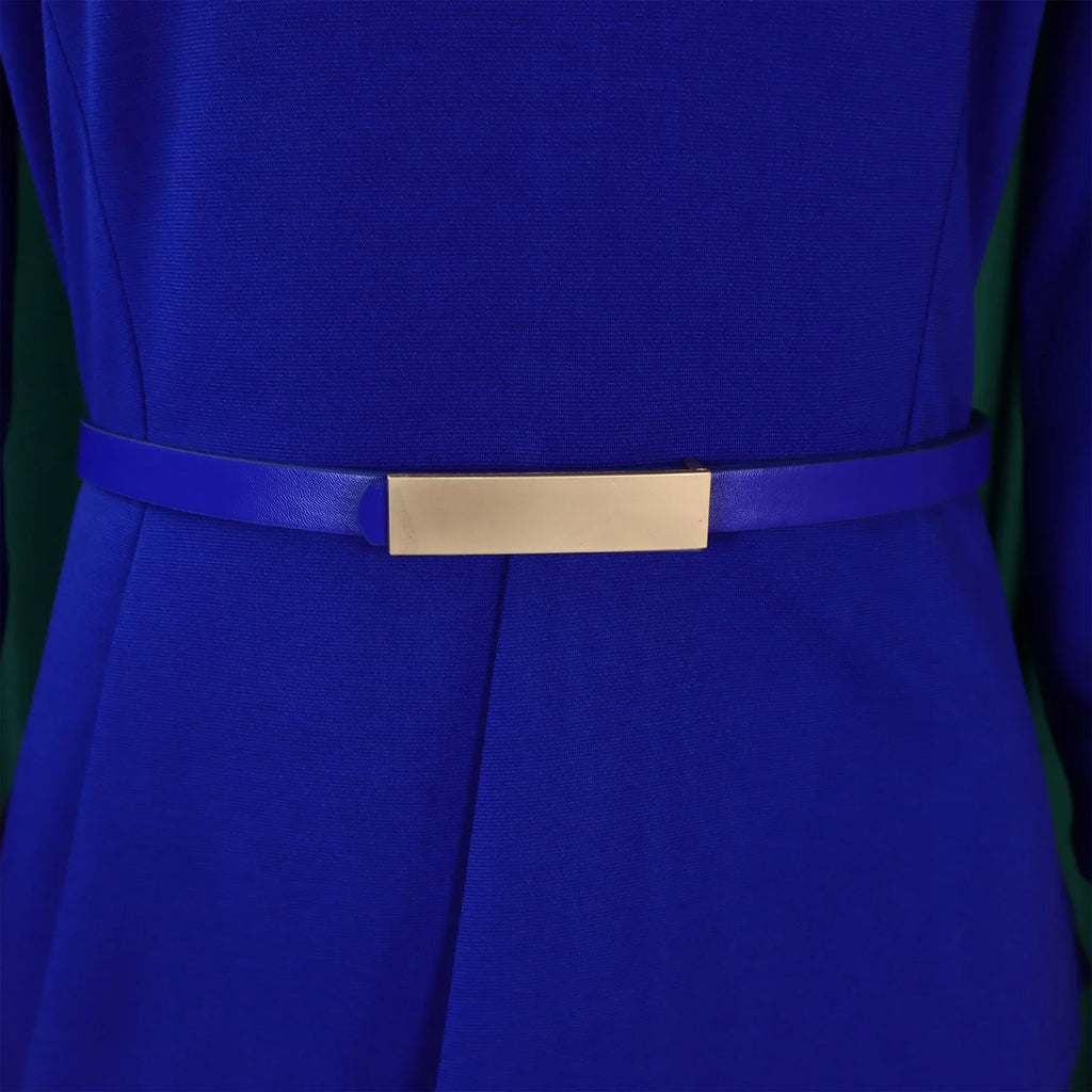 Women's Office Dress Sheath Belted Mid Calf Formal Wear