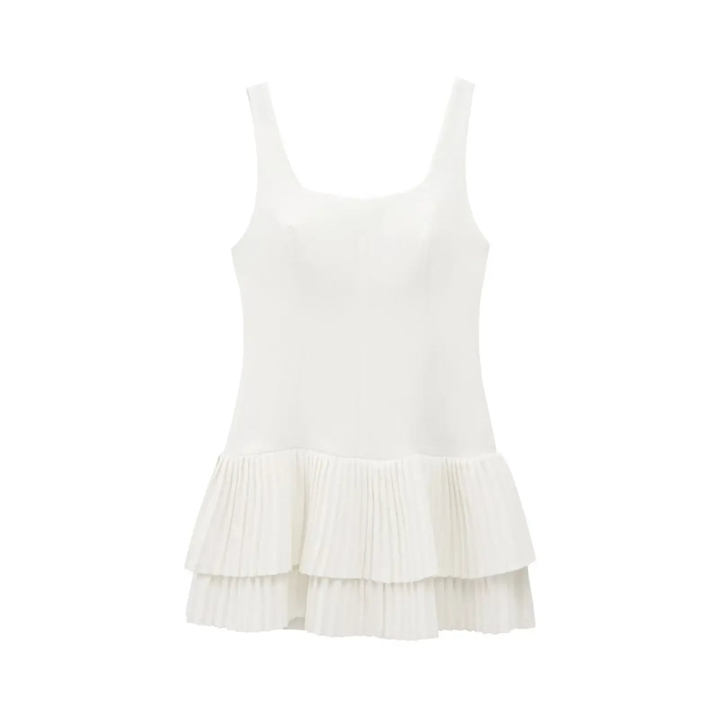 Sleeveless Pleated Mini Dress With Square Collar Chic