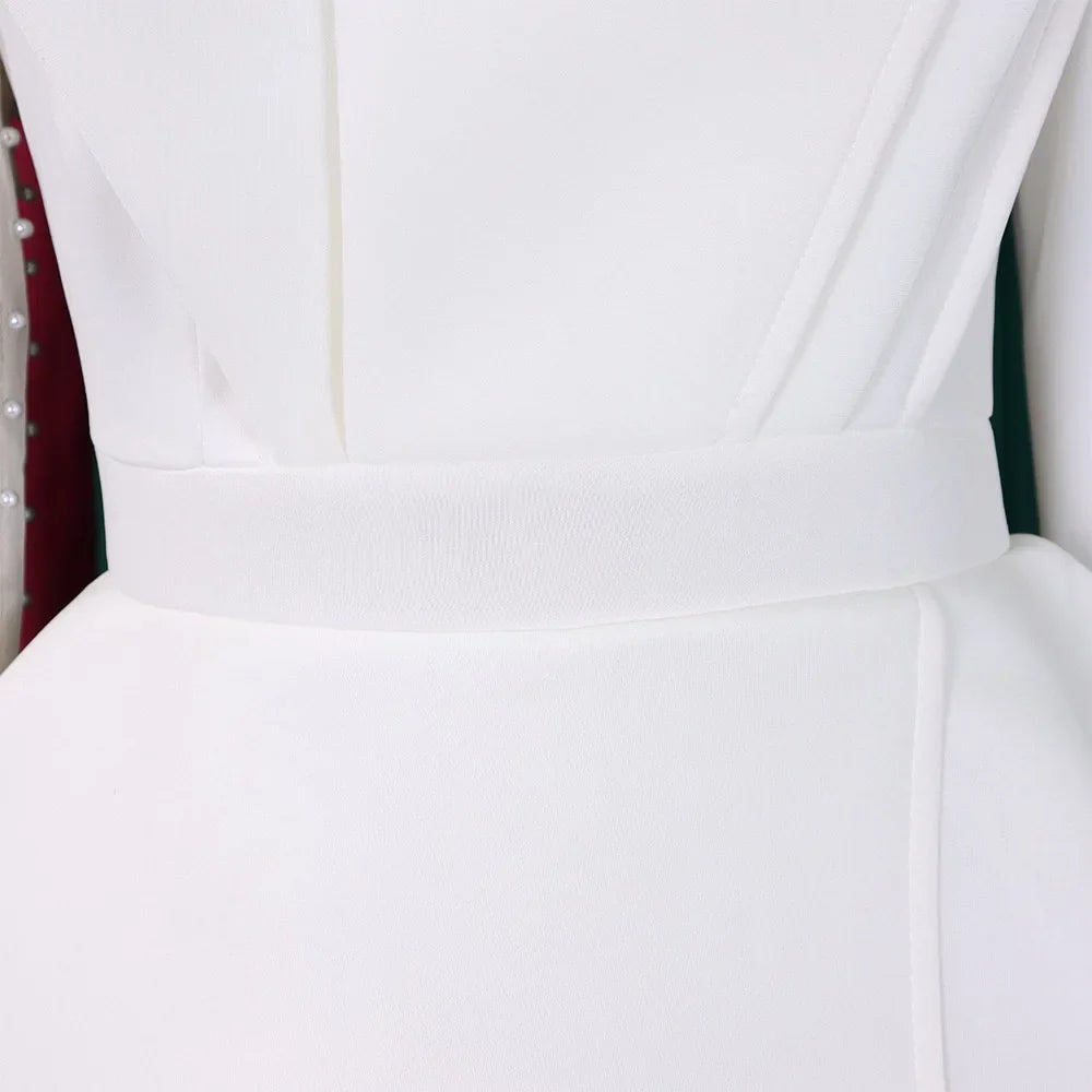 Elegant High Waisted Jumpsuit for Women with Round Neck Beaded Detail and Transparent Sleeves Perfect for Birthday Parties and Special Occasions