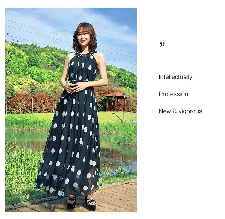 Polka Dot Maxi Dress Korean Style For Women Plus Size