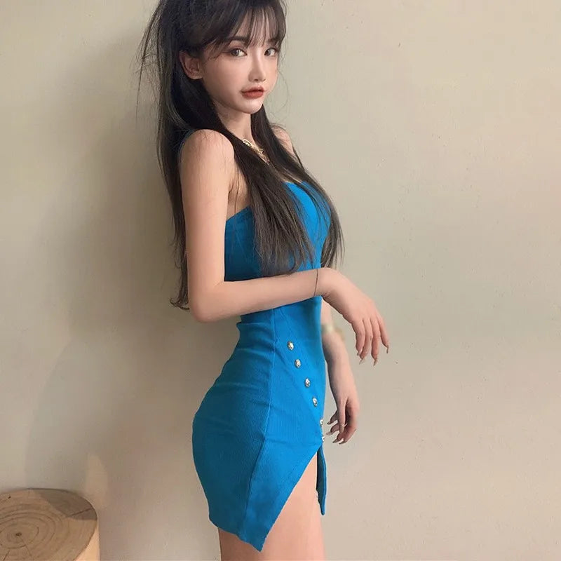 Backless Sling Dress With Slit Slim Fit Sleeveless Sexy