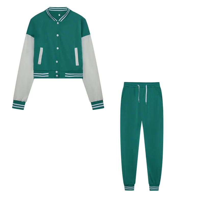 Women's Stitching Baseball Jacket Two-Piece Sports Suit