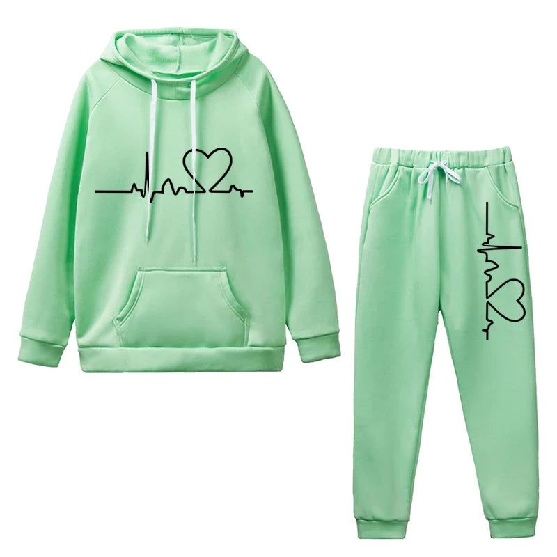 Autumn Winter Women's Fleece Tracksuit Hoodie and Sweatpants Set for Casual Jogging