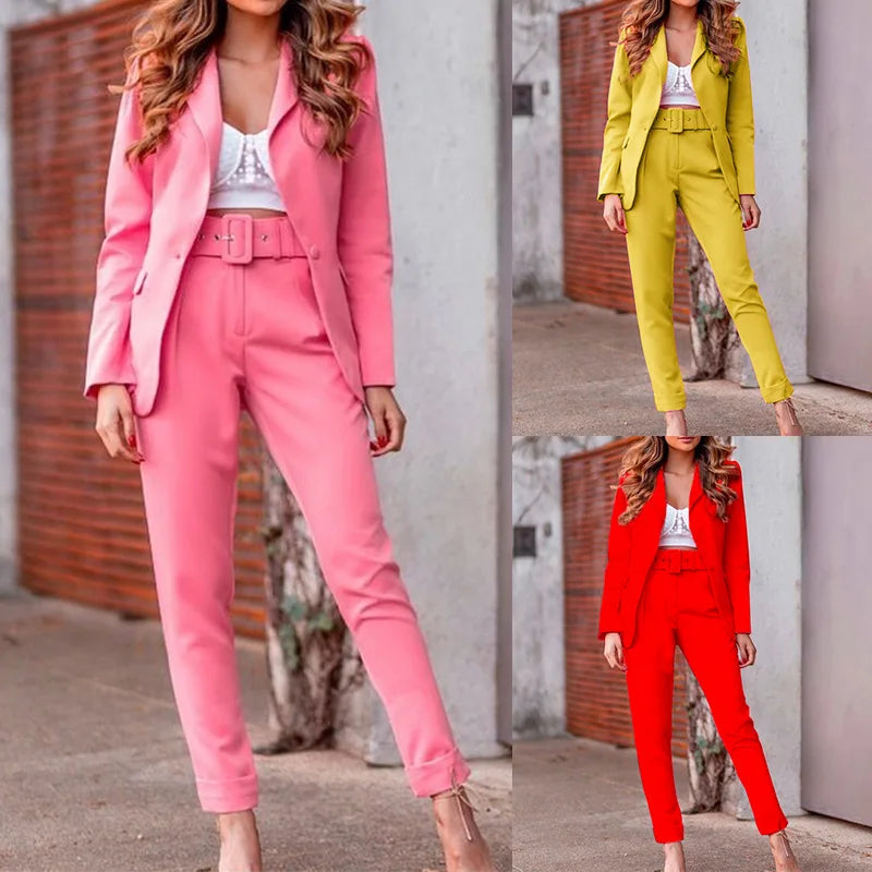 Bamboo Casual Blazer and Pencil Pants Set for Women