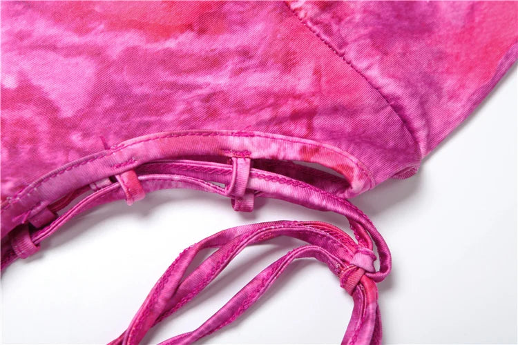 Backless Tie-Dye Side Shirring Jumpsuit for Women Sleeveless Skinny Overalls Sexy Clubwear and Workout Midnight Party Outfit