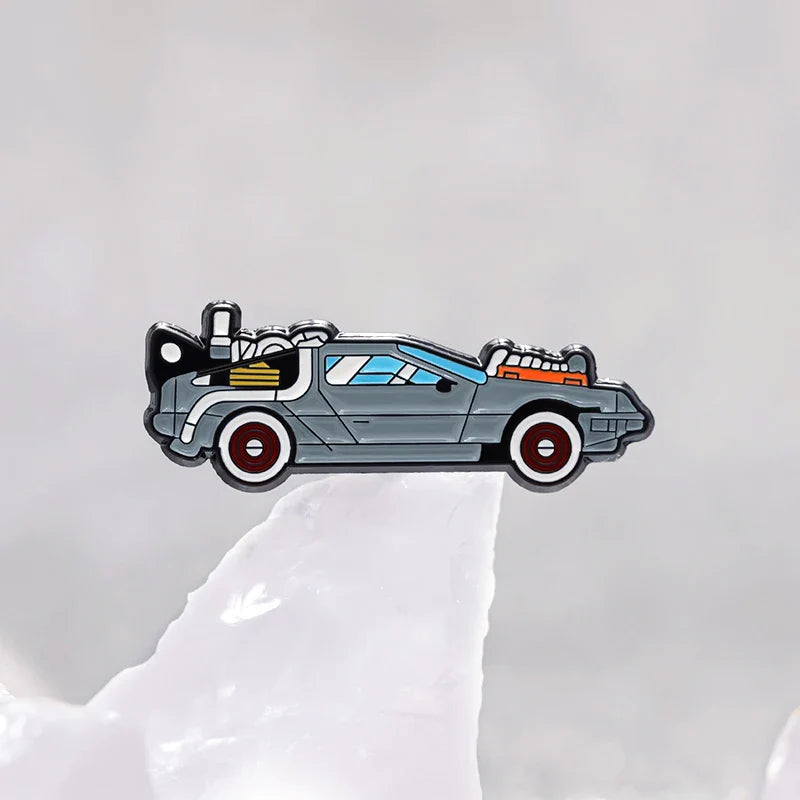 Retro Cartoon Sports Car Enamel Pin Science Fiction Inspired Brooch Jacket Lapel Badge Jewelry Gift