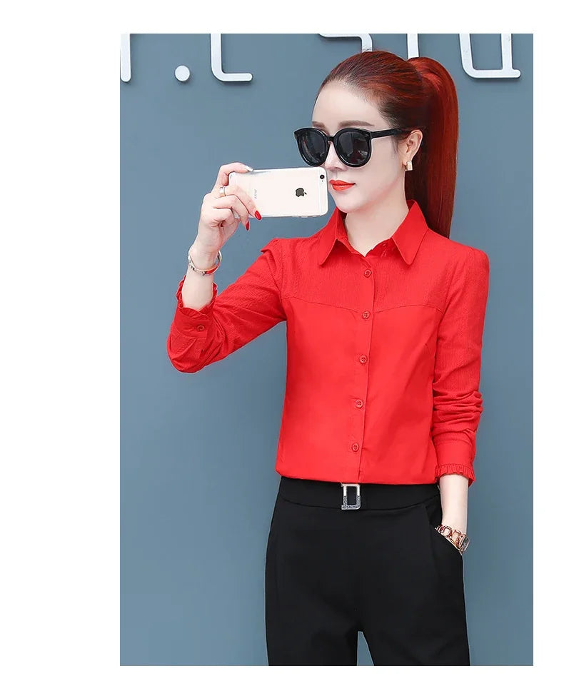 Women's Pure Cotton Long Sleeve Shirt Professional Decoration Body Contour Spring Autumn Fashion Top