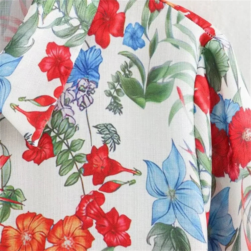 Women's Casual Polo Collar Long Sleeve Linen Shirt and High Waist Pants Set