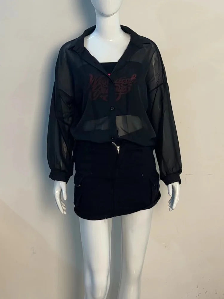 Women's Long Sleeve Chiffon Blouse Lightweight Sun-Proof Casual Top Simple Solid Color Basic Sexy Shirt