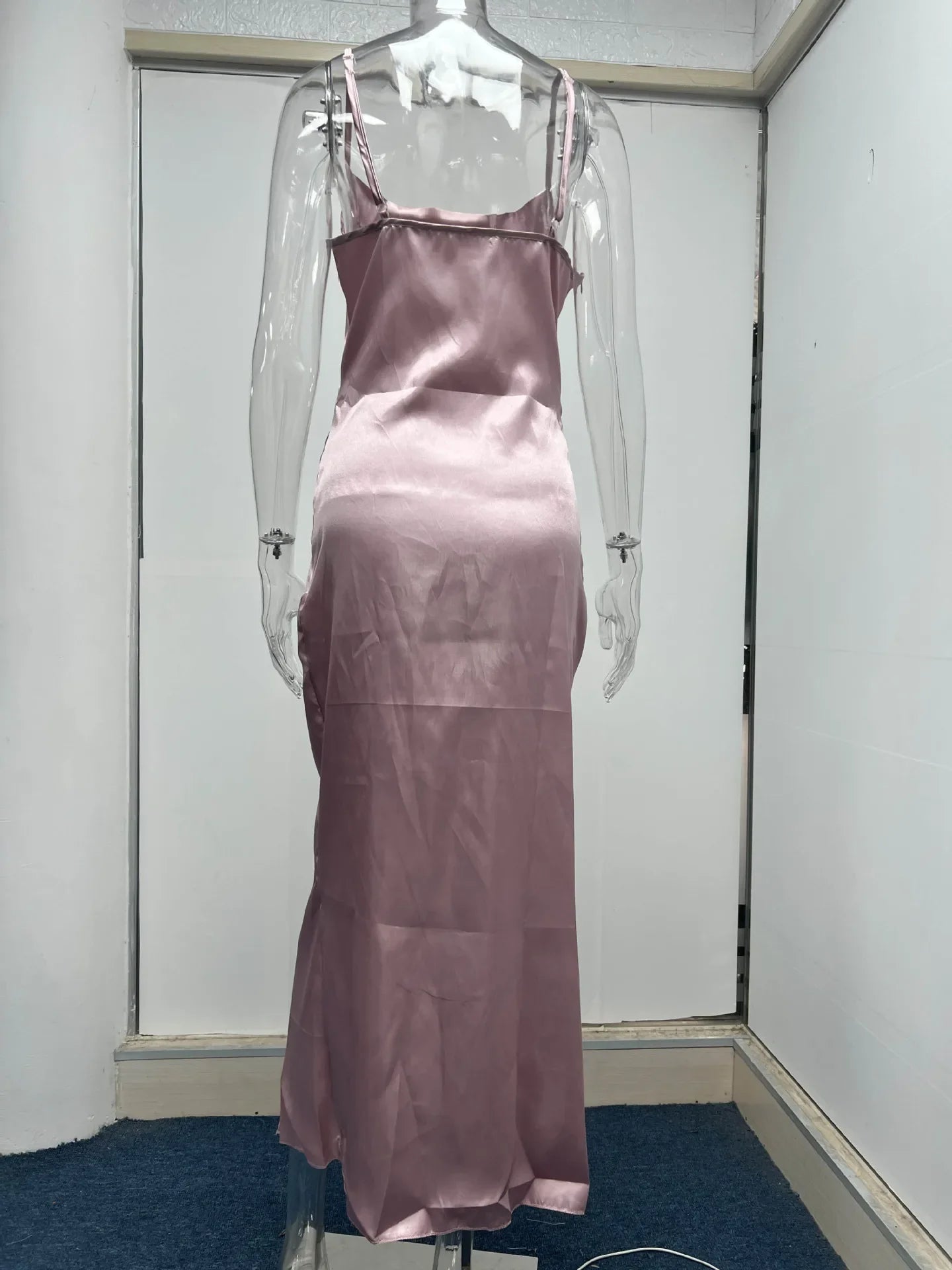 Elegant Satin Strap Dress With Back Split For Spring