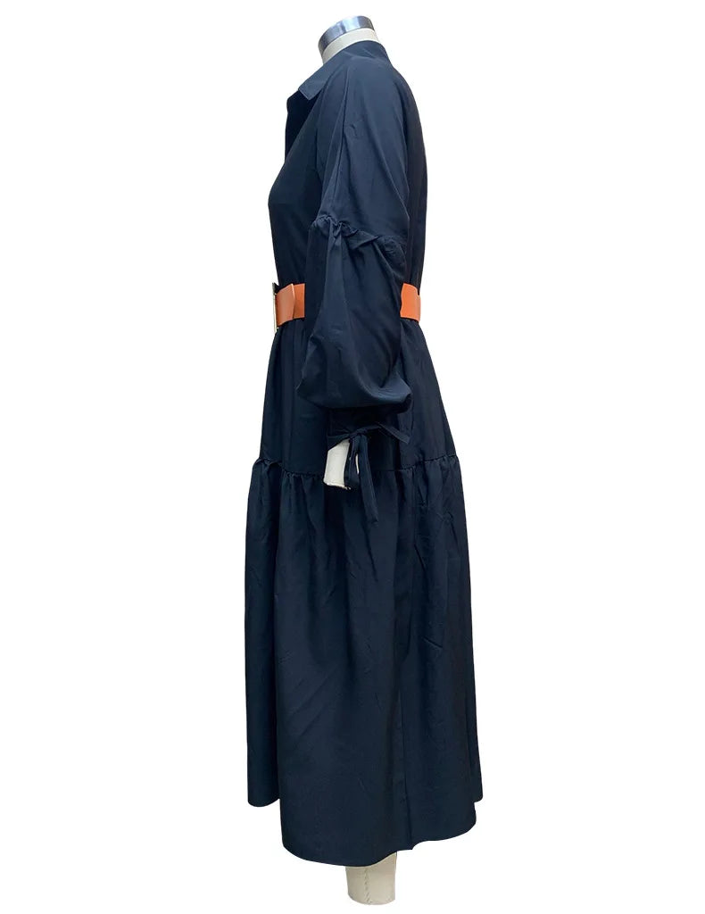 Women Casual Front Button Shirt Dress With Belt Longsleeve