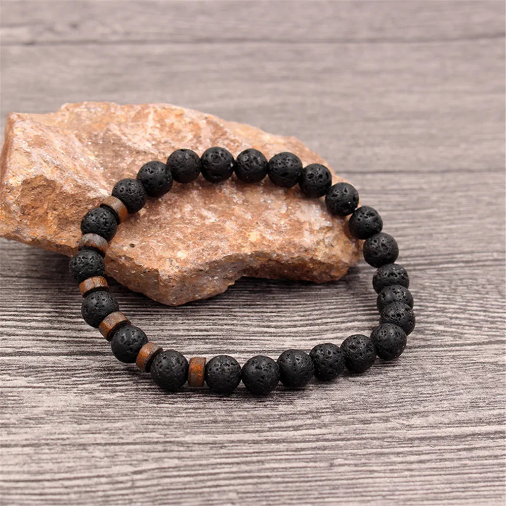 Volcanic Stone Lava Bead Bracelet for Men and Women with Tibetan Buddha Charm - Unique Natural Jewelry Gift