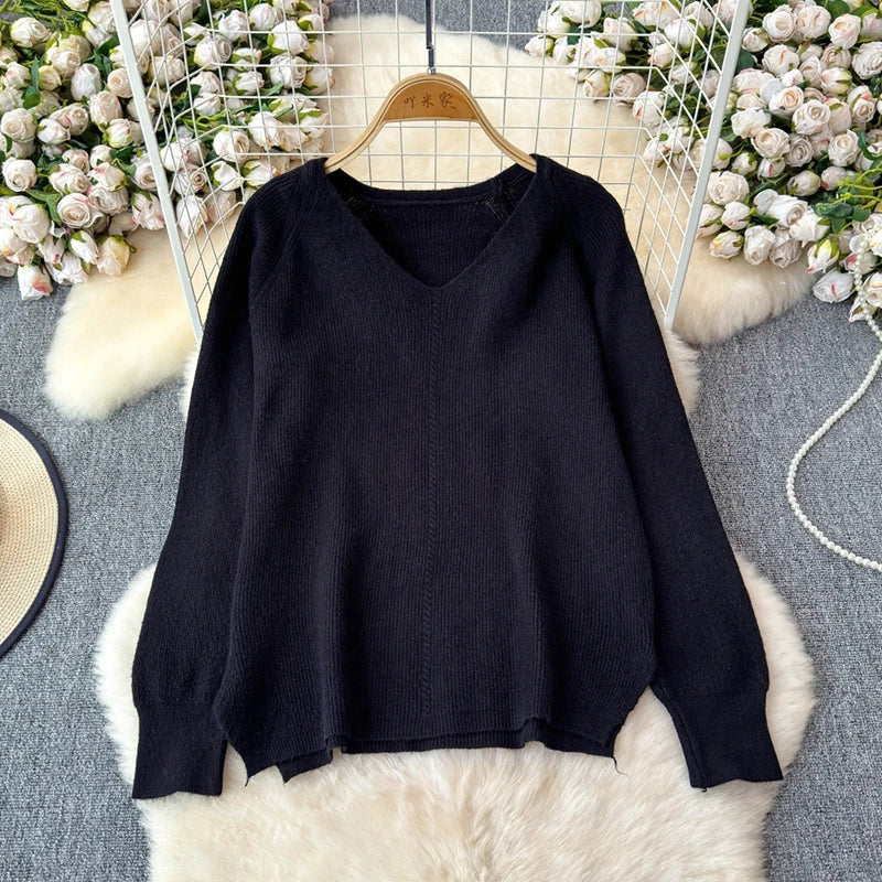 Cozy Knitted Two-Piece Women's Tracksuit Set with V-Neck Sweater and Straight Jogging Pants Autumn Winter Lounge Wear