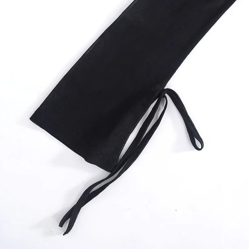 Slim Fit Sheer Dress For Women Lace Up Long Sleeve Fashion