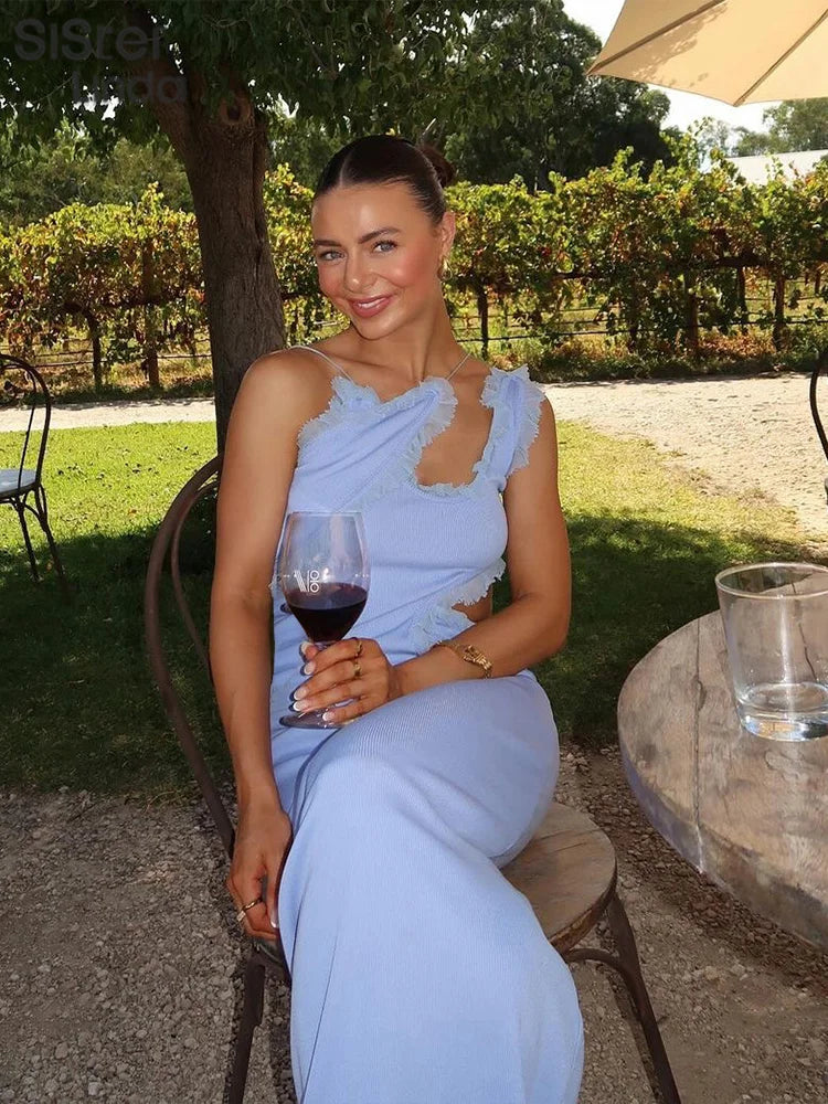 Junior Backless Halter Hollow Out Midi Calf Dress Style