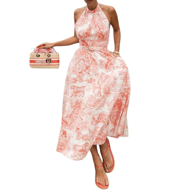 Boho Halter Backless A Line Office Dress For Women Summer