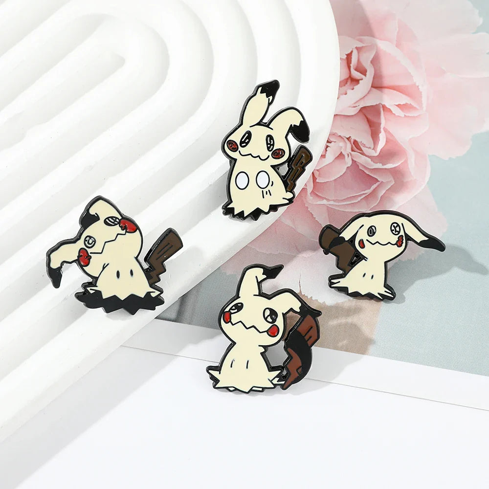 Cartoon Animal Enamel Pin Brooch Set 4 Pcs Fun Mimikyu Jewelry for Backpack Wallet and Clothes Accessories