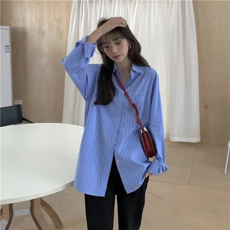 Lightweight Sun Protection Women's Stripe Long Sleeve Blouse and Cardigan for Spring and Summer Outdoor Wear