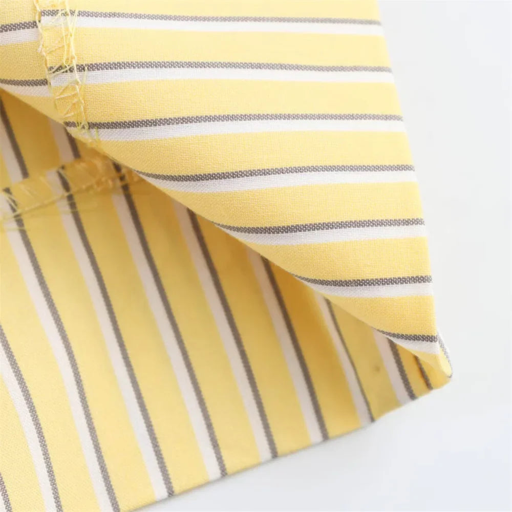 Women's Loose Poplin Shirt and High Waist Striped Pants Set for Spring