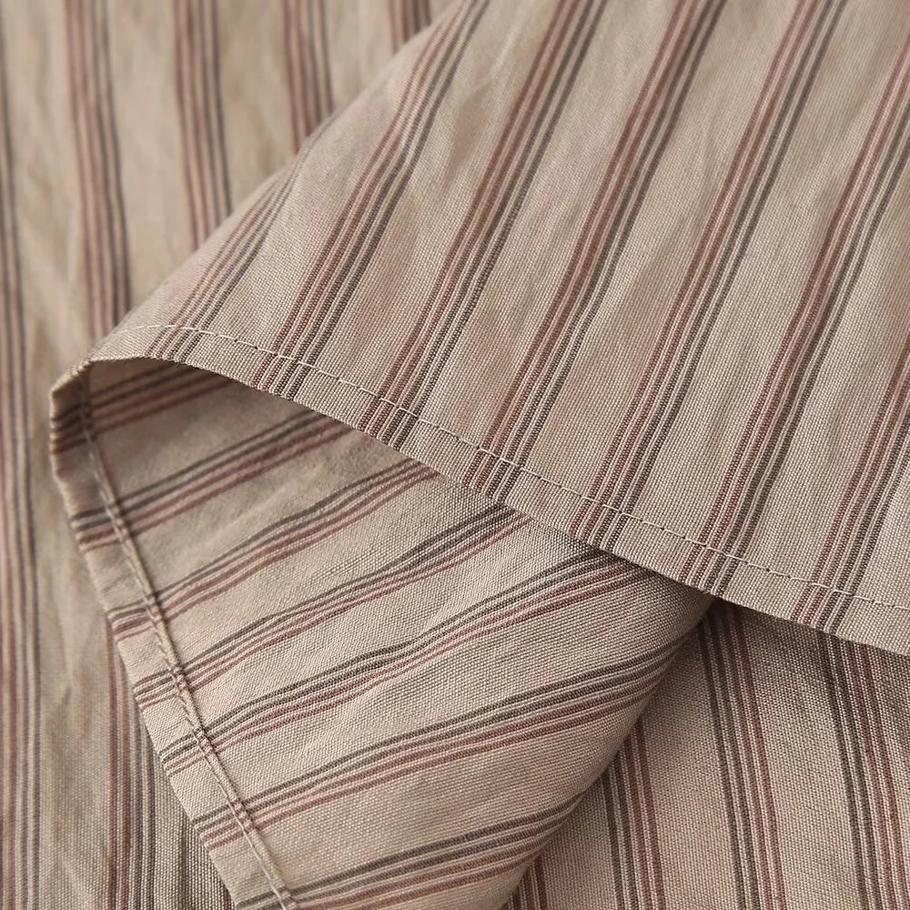 Women's Casual Striped Shirt and Elastic Waist Wide Leg Pants Relaxing Set