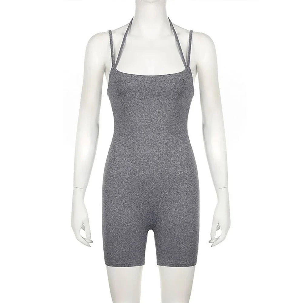 Womens Sexy Bodycon Skinny Yoga Playsuit One Piece Spaghetti Strap Camisole Romper Stretch Fitness Activewear