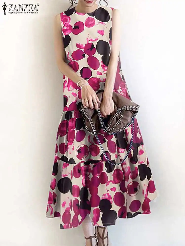 Bohemian Floral Sundress With Ruffle Hem For Women Casual