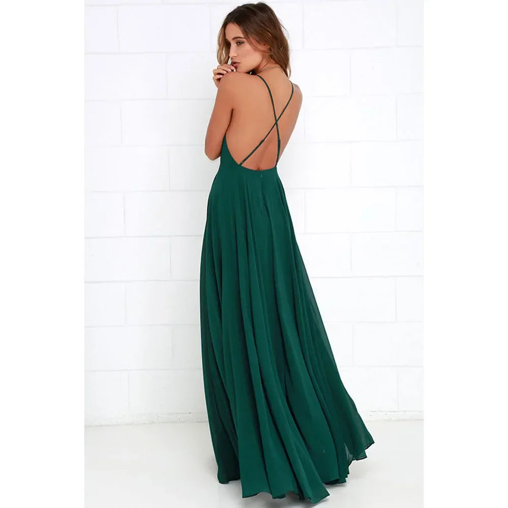 Boho Maxi Dress Women Sleeveless O Neck Backless Sundress