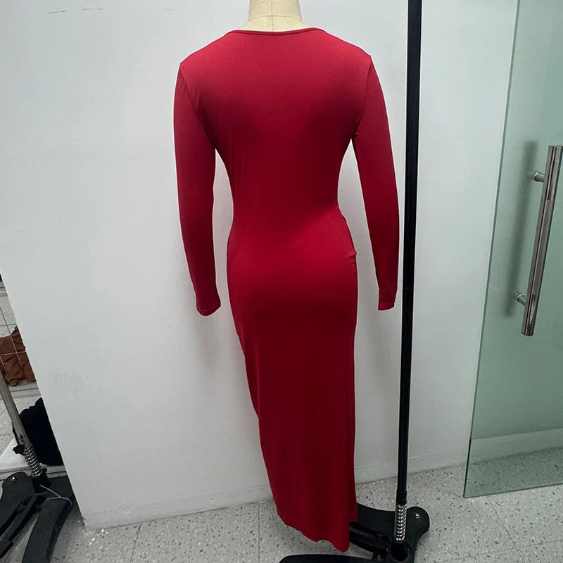 Long Sleeve Hollow Out Evening Dress With Irregular Slit