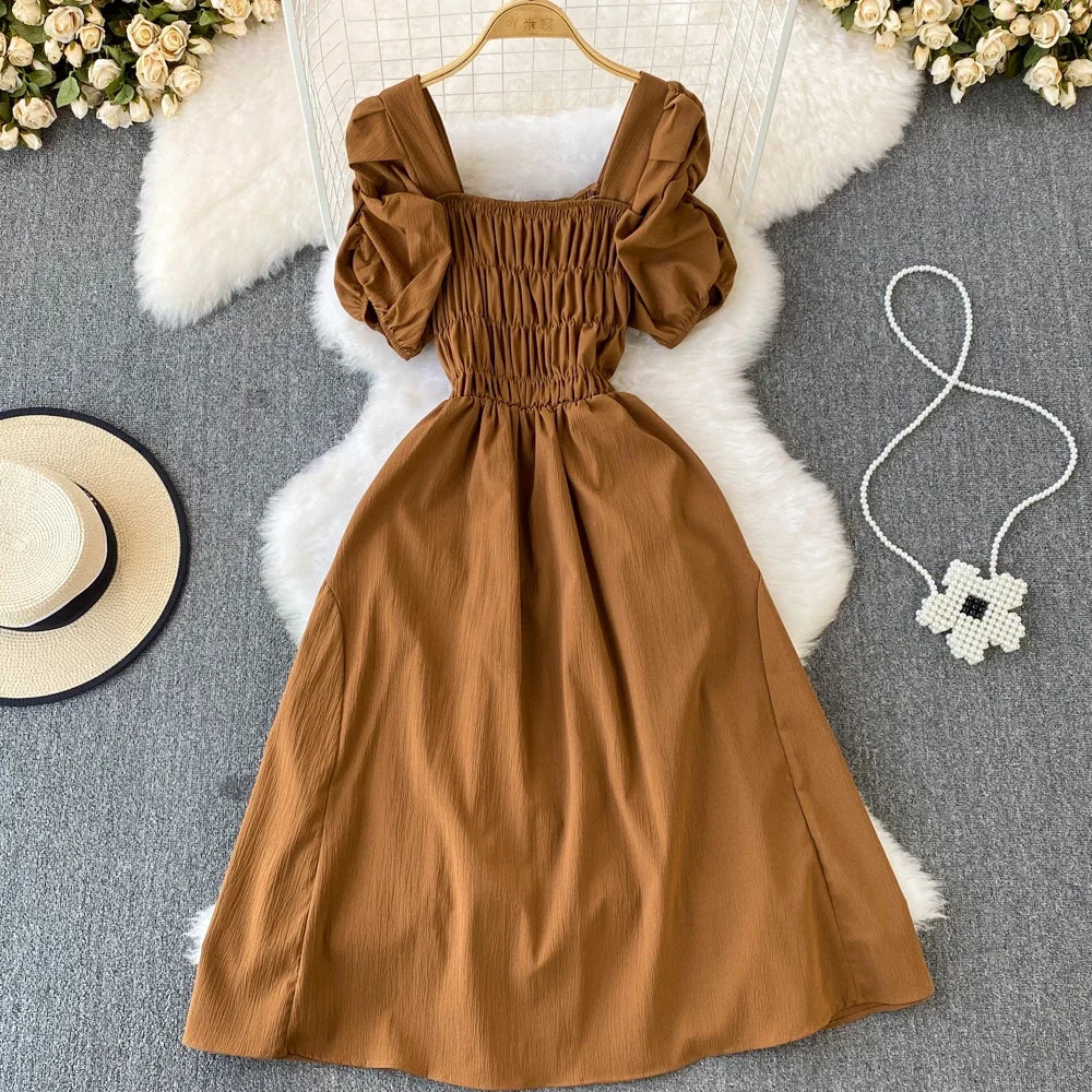 Y2K Vintage Puff Sleeve Swing Dress For Summer Party