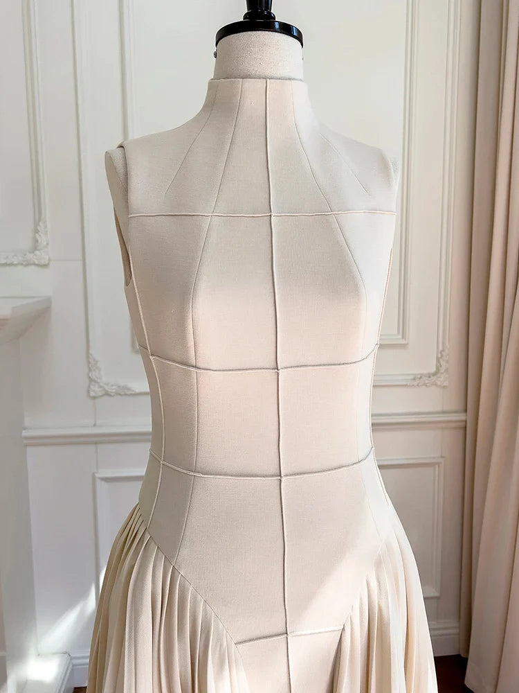 Elegant Square Collar Sleeveless High Waist Summer Dress