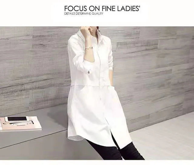 Mid-Length White Polo-Neck Shirt for Women Lightweight Stylish Spring Summer Blouse Elegant Korean-Inspired Fashion